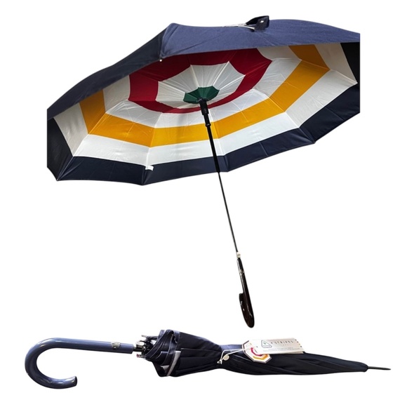HBC Stripes + Fulton Indigo Multistripe Umbrella - Picture 1 of 2